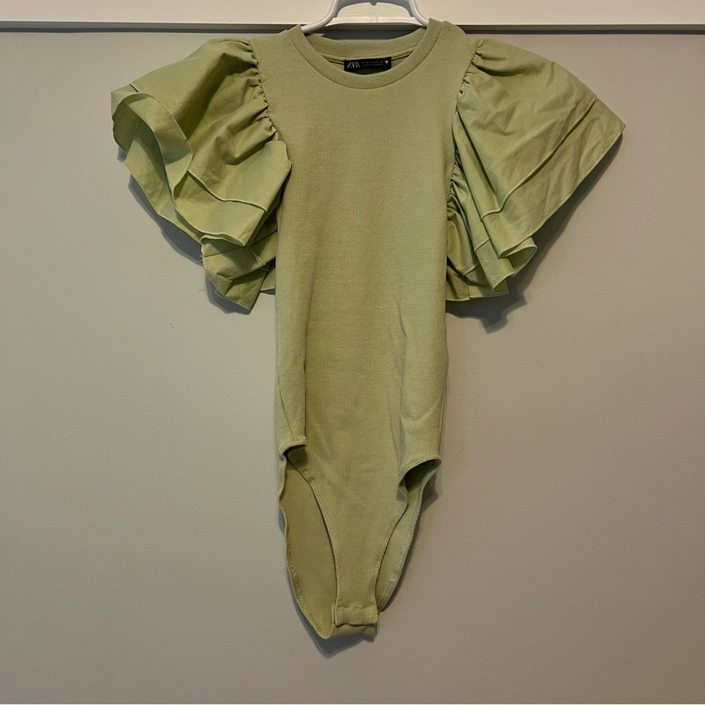 Zara Ruffled Sleeve Ribbed Body Suit - Picture 2 of 6